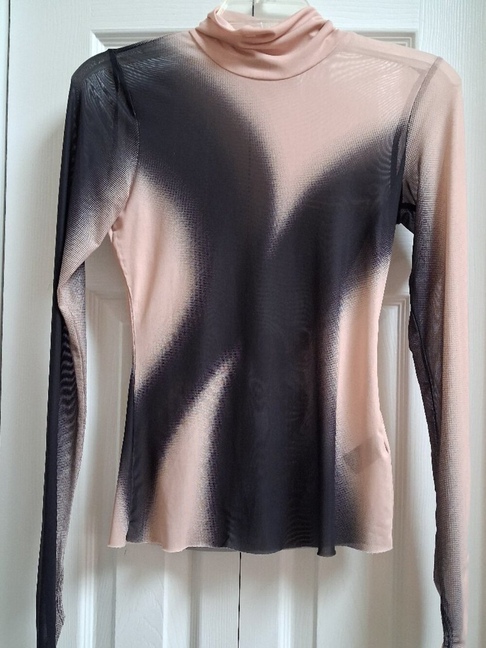 AFRM Zadie Black/Beige Mesh Turtleneck Top Shirt w/Thumb Holes sz S